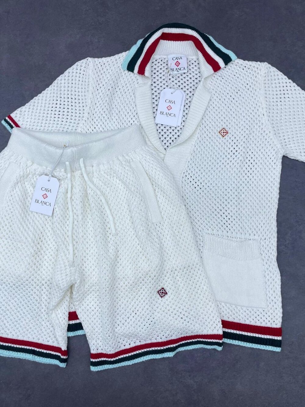 Casablanca Men's White Knit Shirt & Shorts Set- Size XL - Picture 4 of 11